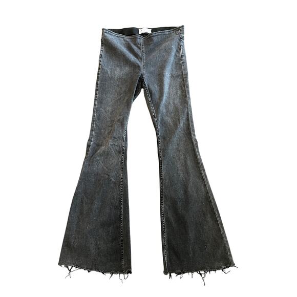 Free People High Rise Black Flare Jeans Size 29 | Festival Boho Raw Hem‎ Stretch - Picture 1 of 8
